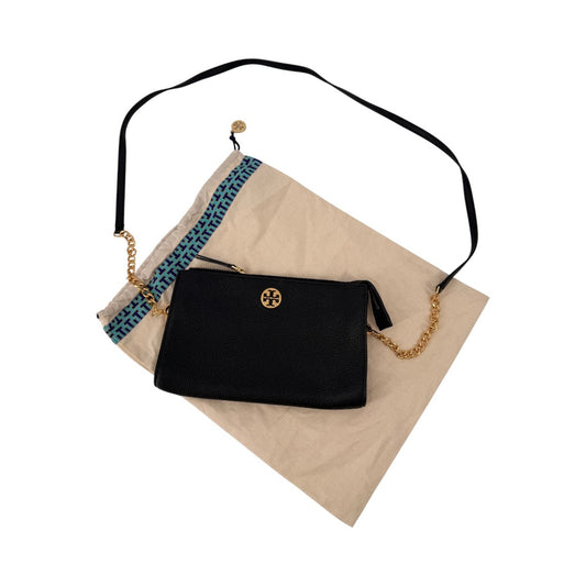 Tory Burch Mini Everly Leather Crossbody Bag Black Gold Logo Women's One Size