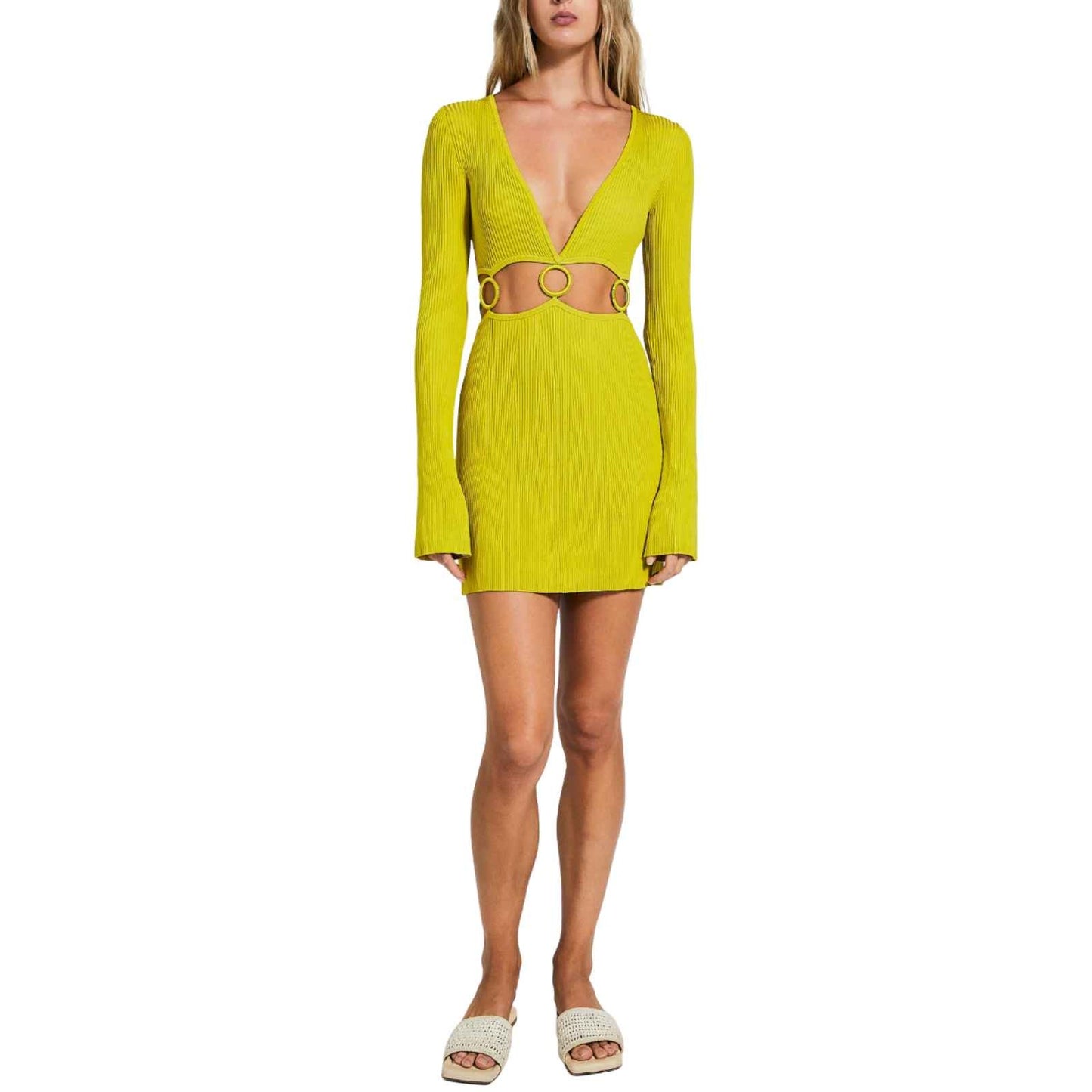 Devon Windsor Flora Cut Out Long Sleeve Ribbed Knit Mini Dress
