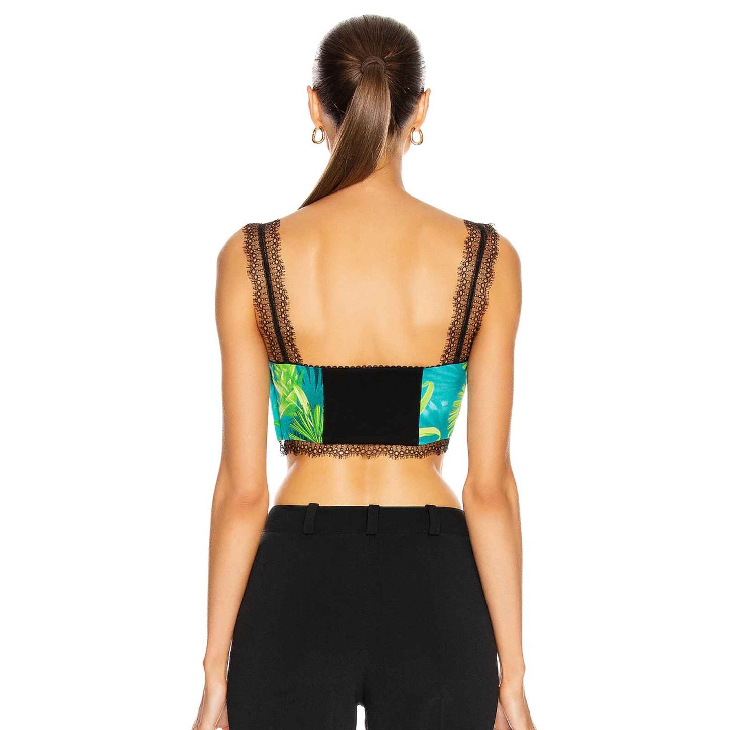 Versace Jungle Print Silk Lace Crop Bralette Top Green Blue Women's Size 36