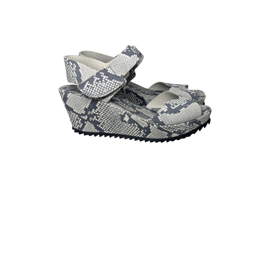 Pedro Garcia Leather Python Print Platform Wedge Sandals