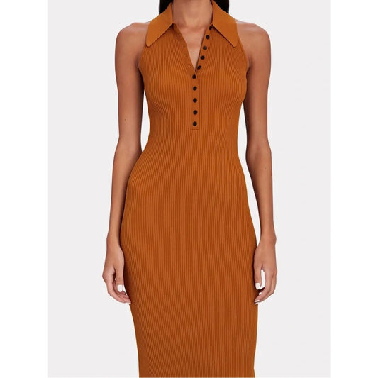 A.L.C. Sleeveless Ribbed Polo Midi Dress Camel Brown Size XS