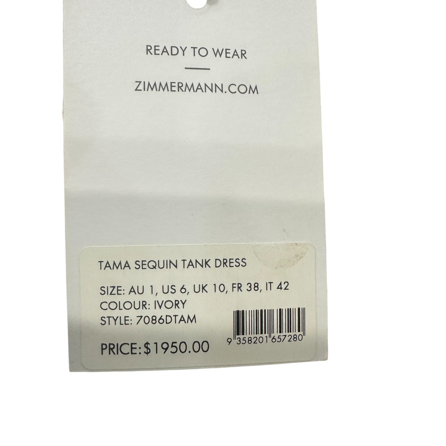 NWT Zimmermann Silk-linen Blend Tama Sequined Tank Dress White Size 1