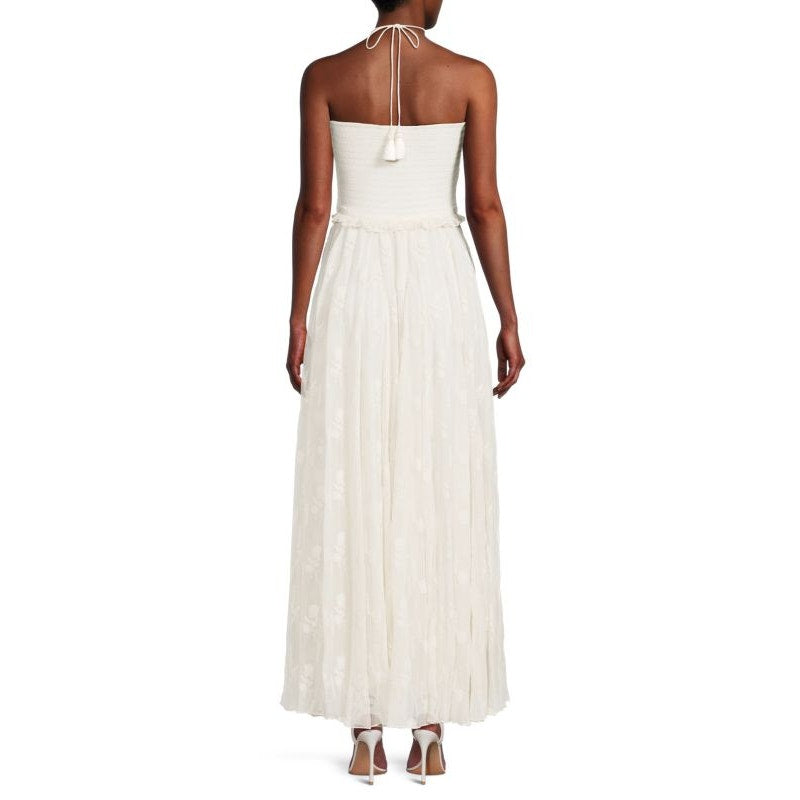 Rococo Sand Floral Embroidered Halter Smocked Maxi Dress Women's