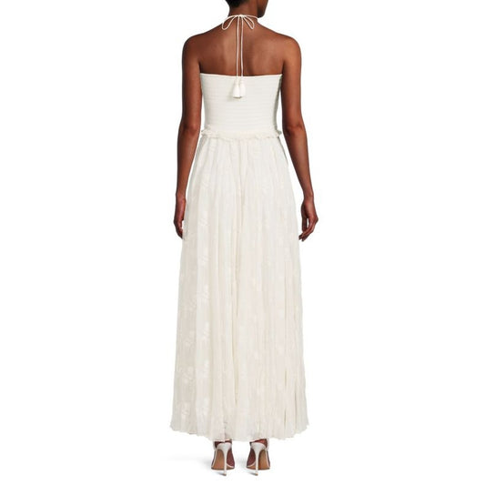 Rococo Sand Floral Embroidered Halter Smocked Maxi Dress Women's