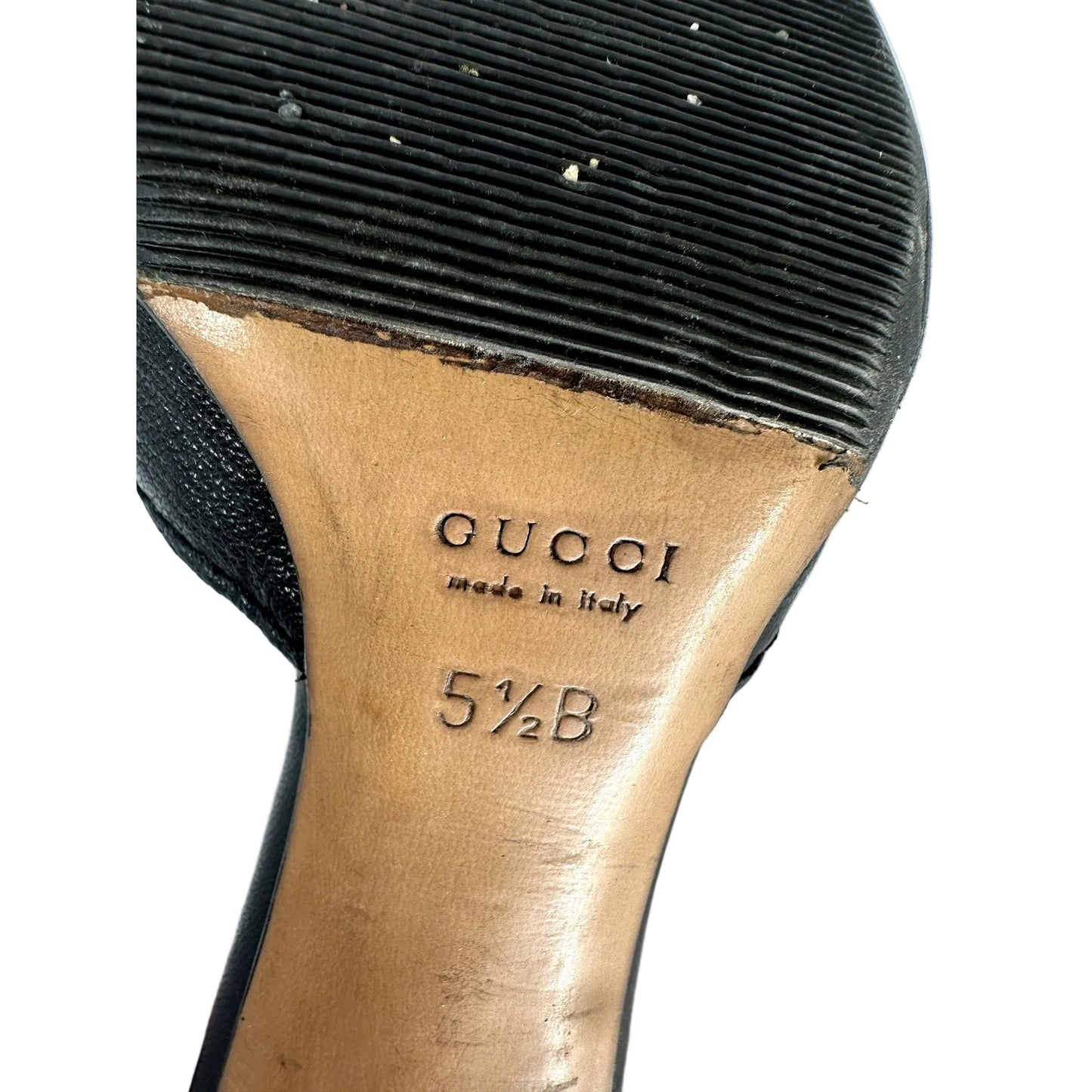Gucci Leather Horsebit Chain Accent Slide Sandals
