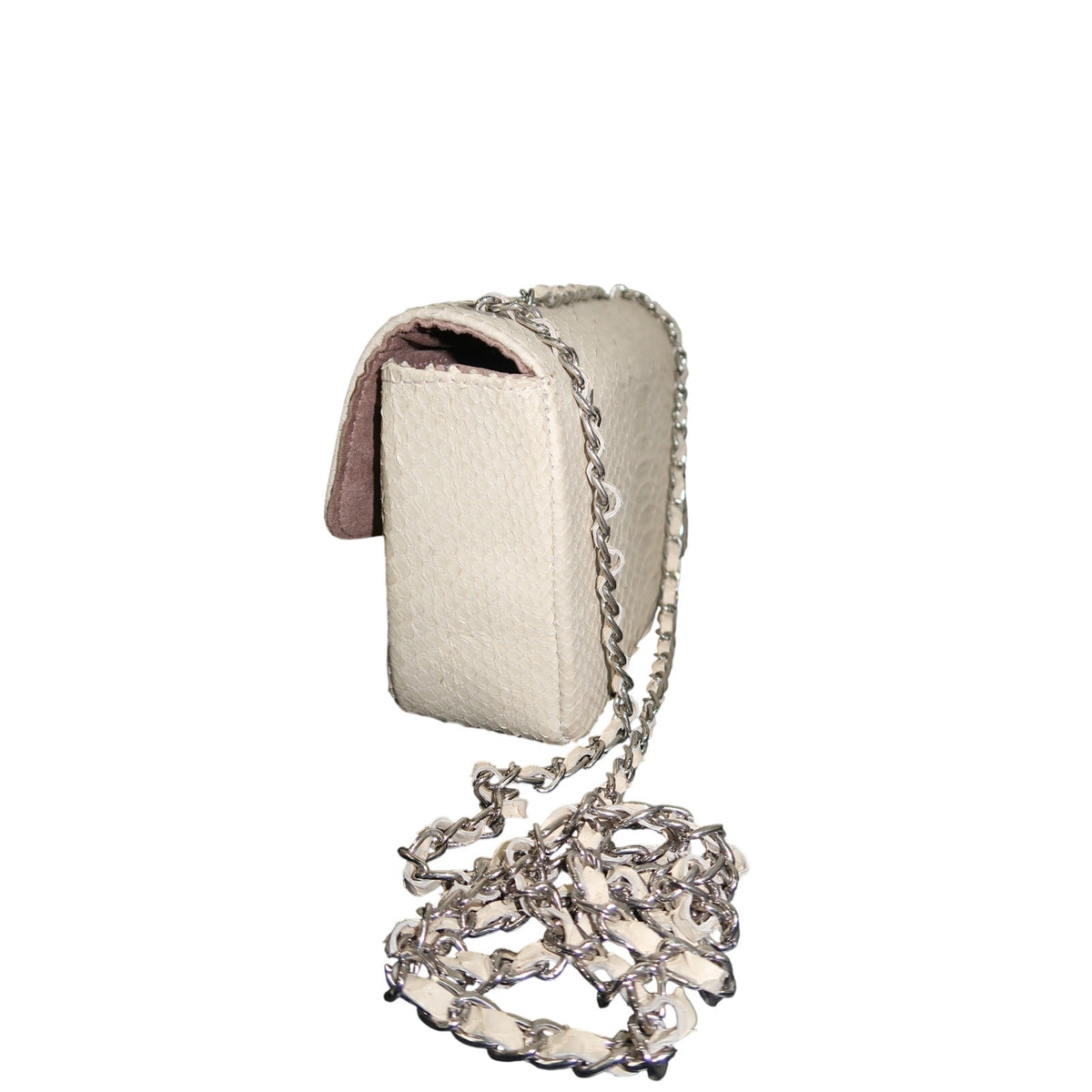 Cream Python-Textured Crossbody Silver Hardware Chain Shoulder Bag Women's OS