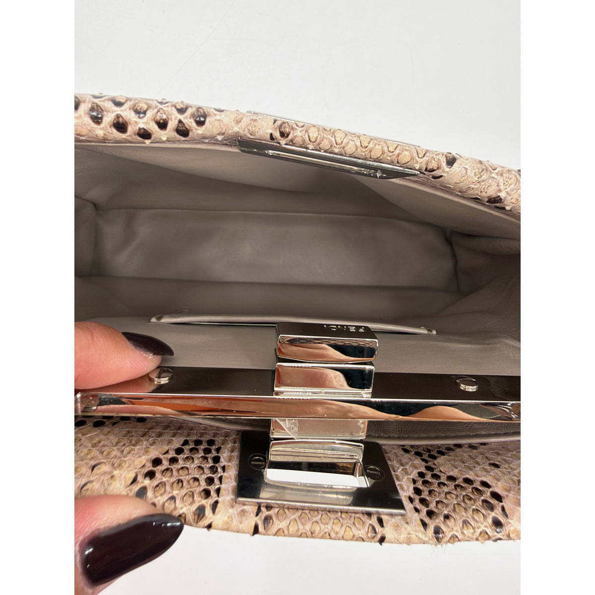 Fendi Mini Peekaboo Python Top Handle Bag Natural Beige