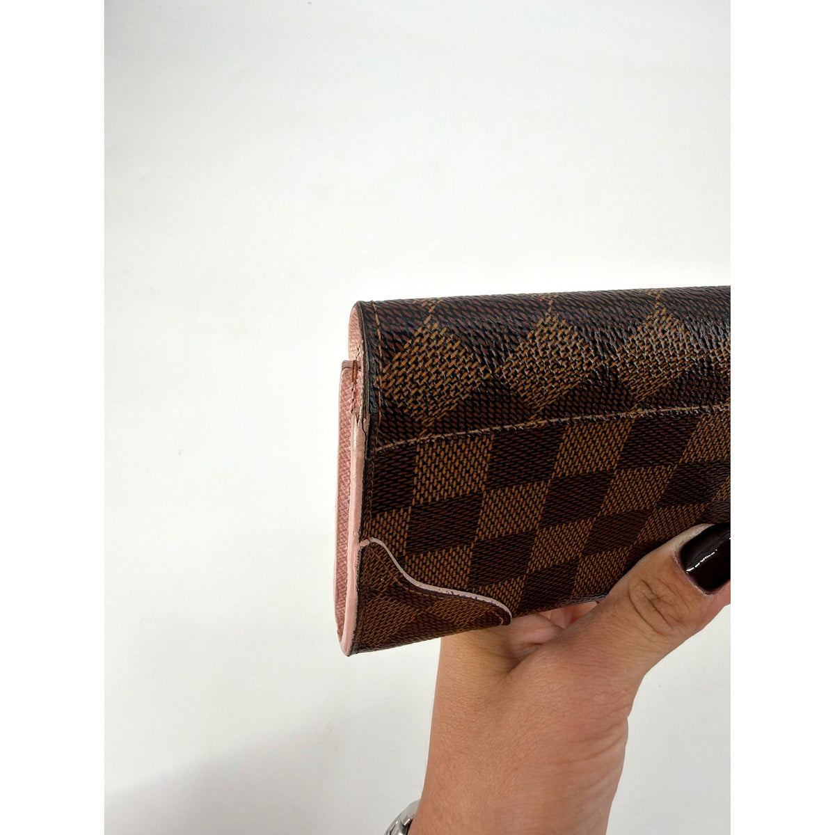 Louis Vuitton Damier Ebene Long Flap Wallet Rose Ballerine Pink