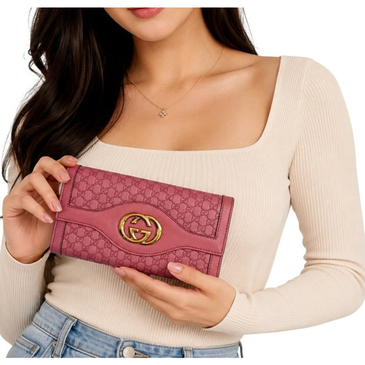 Gucci Microguccissima Embossed Leather Continental Wallet Pink Women's OS