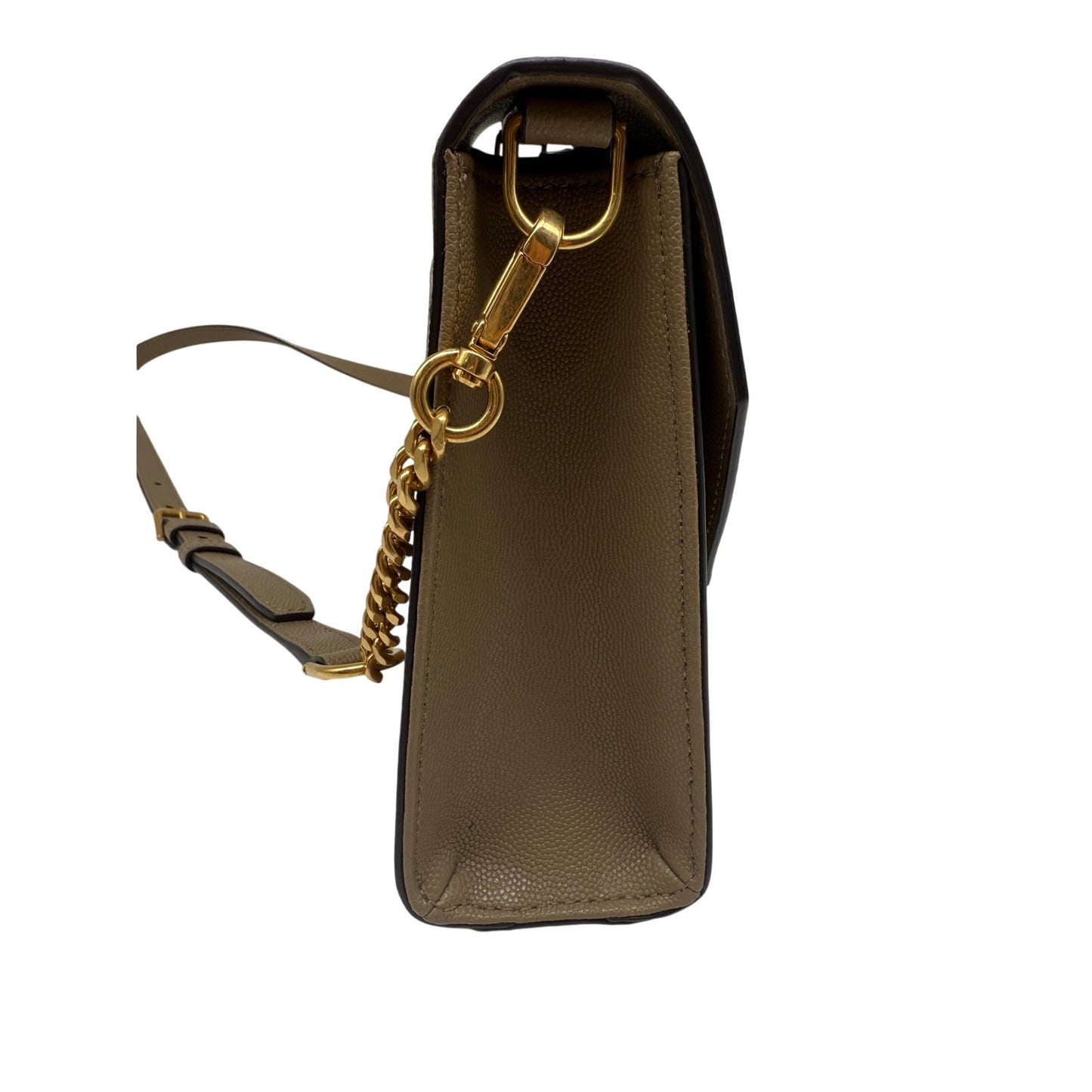 Balmain Emblème Calfskin Leather  Button Accent Shoulder Bag Taupe Brown