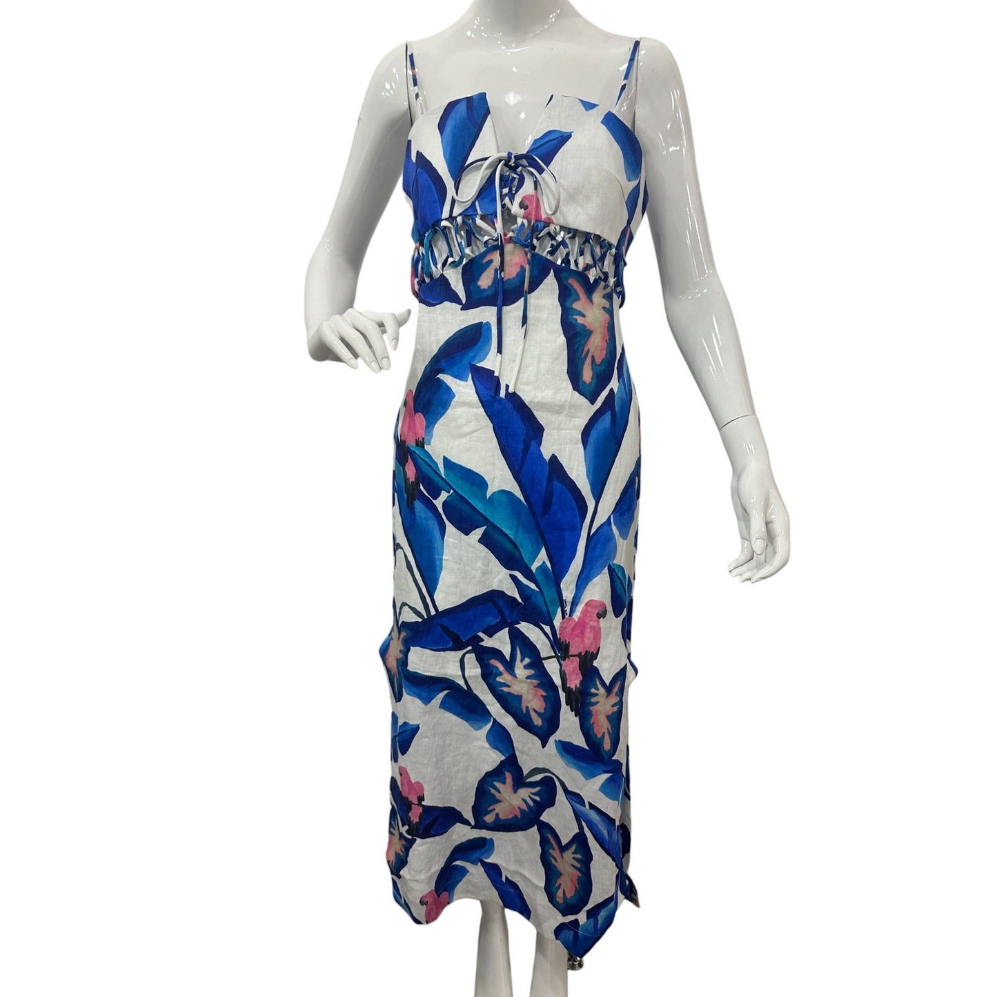 FARM Rio Linen Rear Zip Lace Front Printed Foliage Maxi Dress