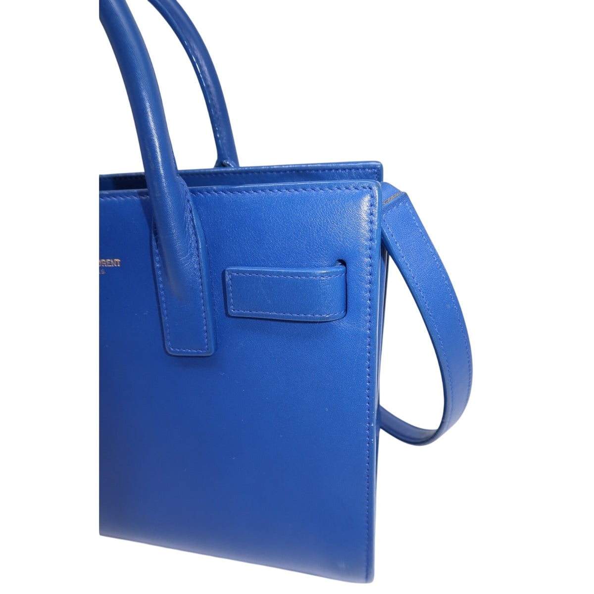 Saint Laurent Classic Sac De Jour Tote Bag Blue Leather Logo Accent Women's OS