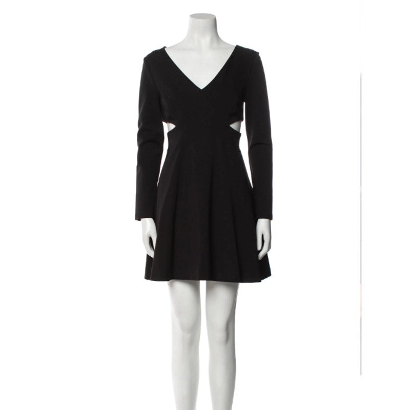 Halston Heritage Long Sleeve Mini Dress V-Neck Cutouts Women's