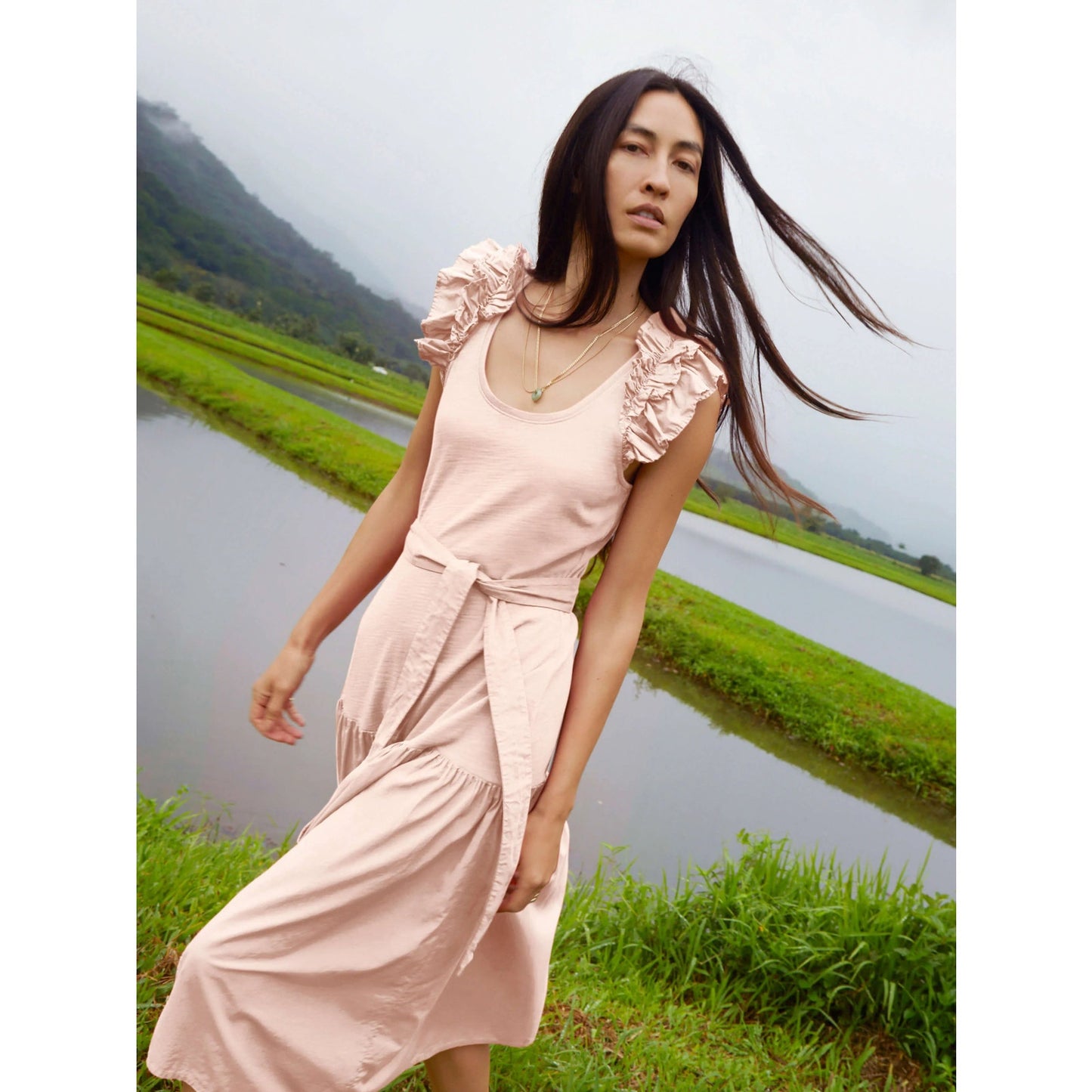 Nation LTD Cotton Everleigh Light Pink Millennial Front Tie Midi Dress Size XS