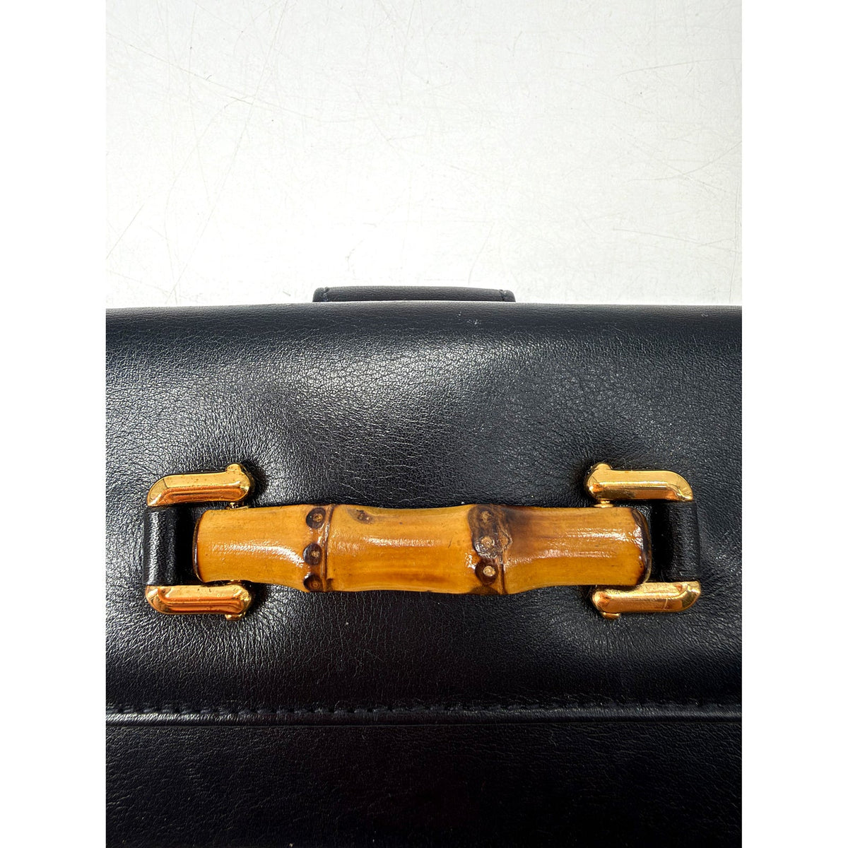 Gucci Black Leather Bamboo Accent Continental Long Wallet