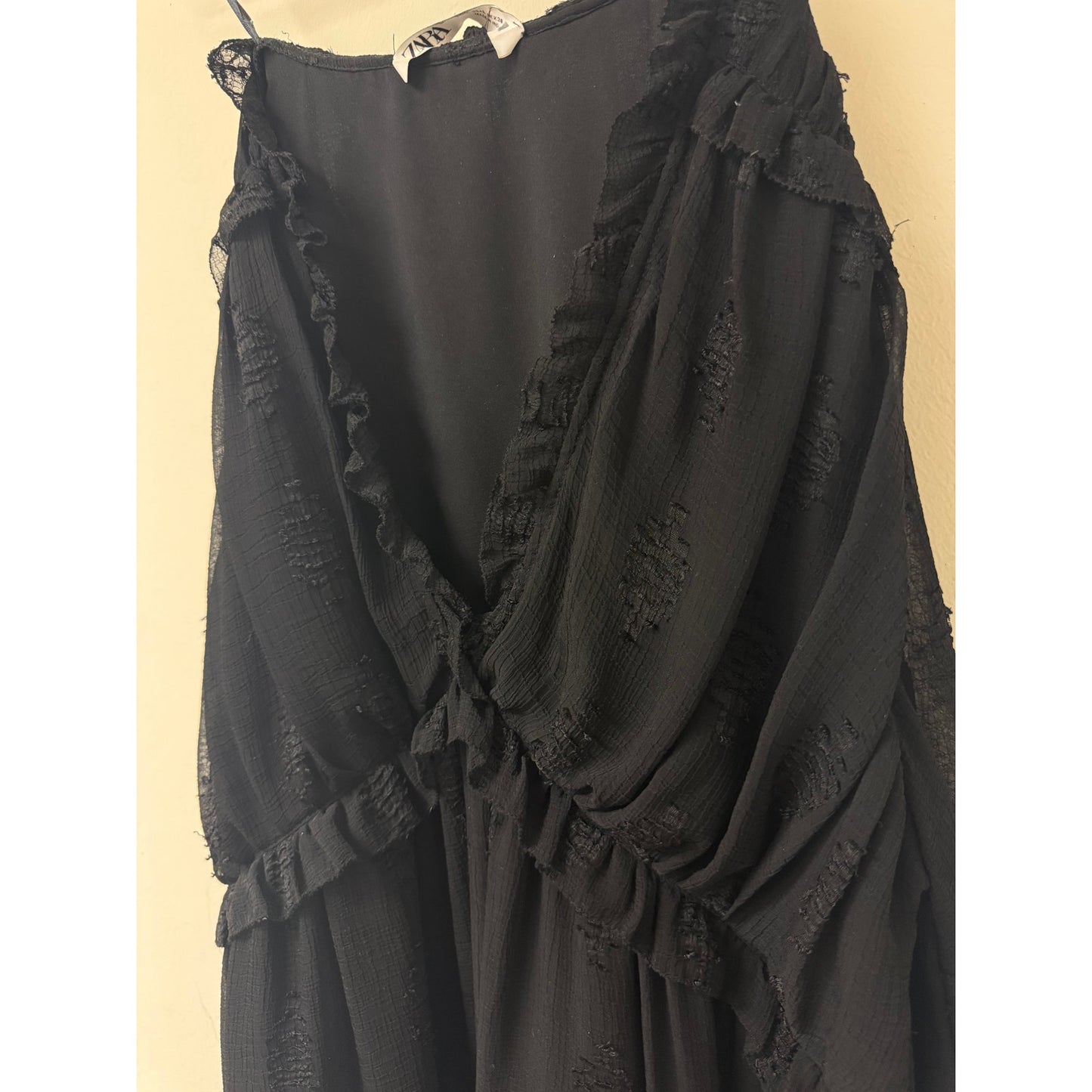 Zara Chiffon Ruffle Accent V- Neck Long Sleeve Mini Dress Women's