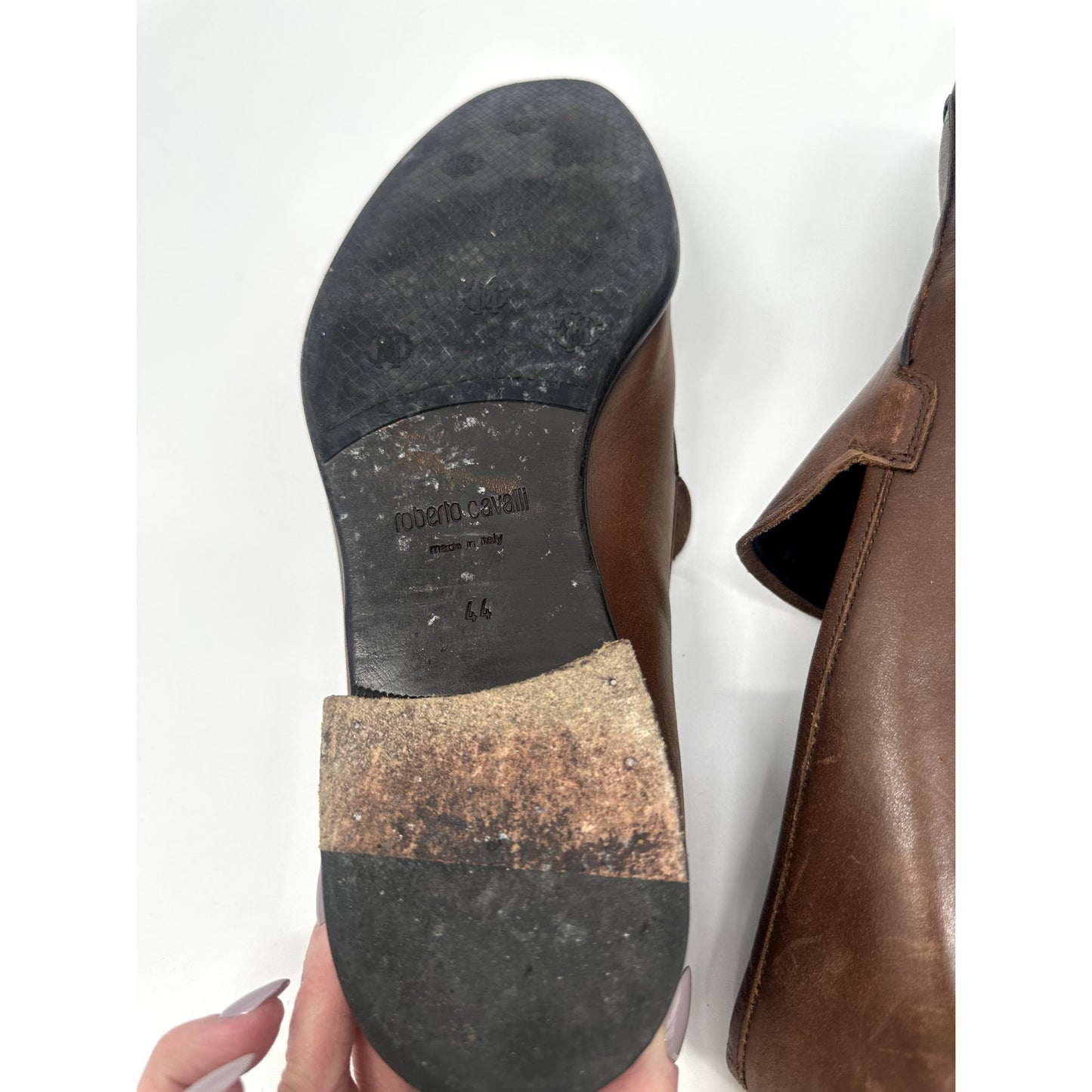 Roberto Cavalli Leather Logo Accent Slip On Loafers Flats