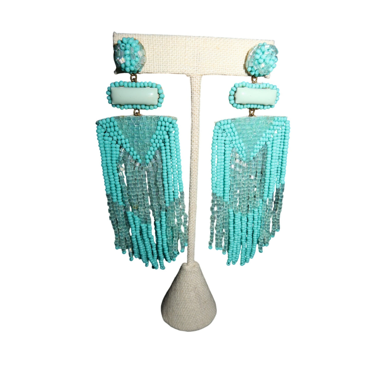 Deepa Gurnani Jody Earrings Turquoise Beaded Statement Fringe