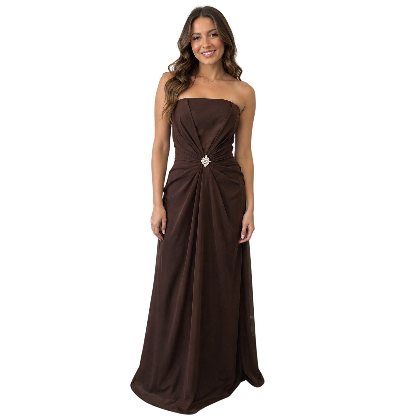 Bonny Strapless Ruched Chiffon Evening Gown