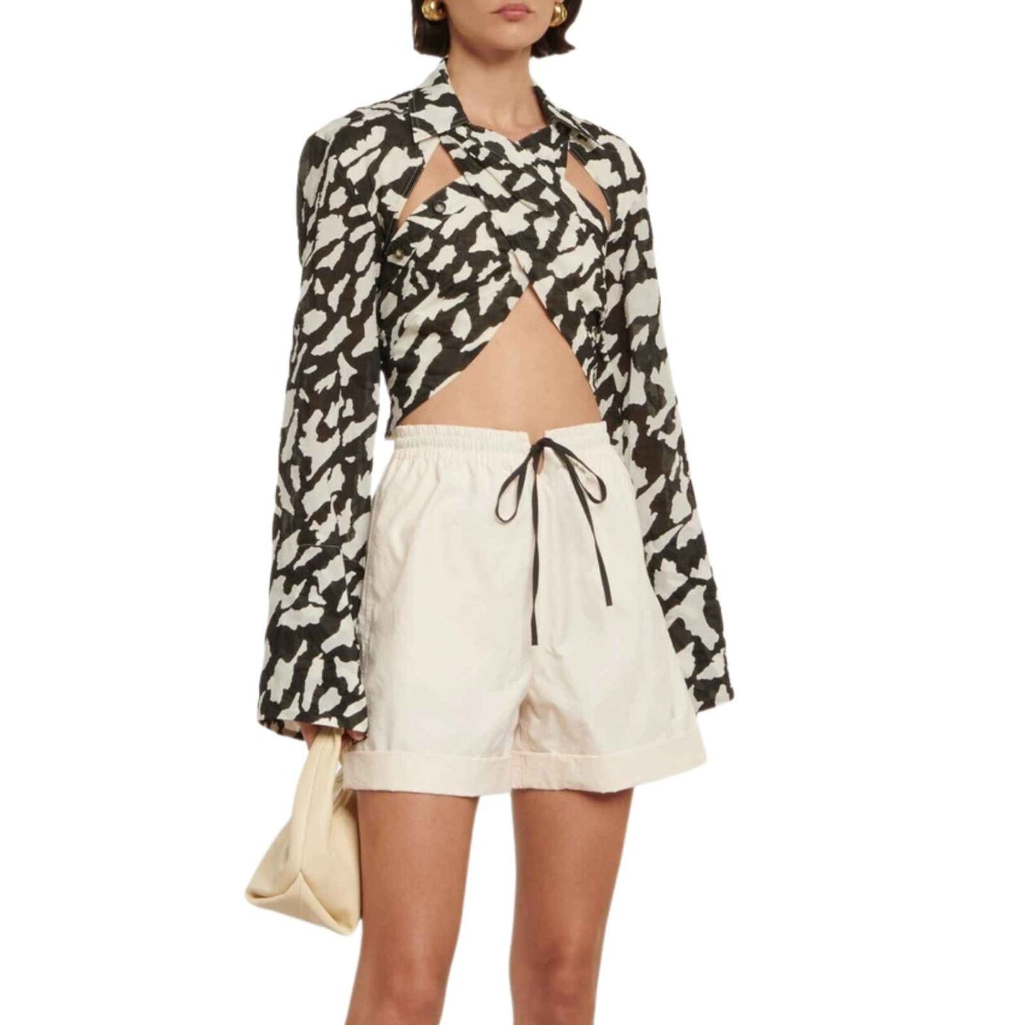 Nanushka Loiza Graphic Print Cotton Wrap Crop Top