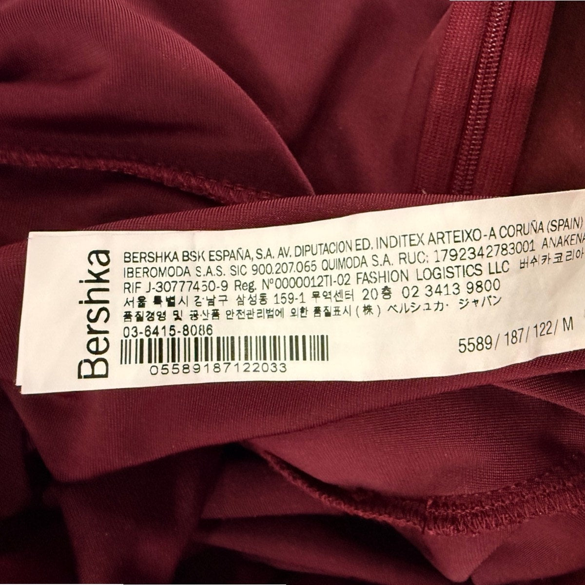 Bershka Special Edition Burgundy Velvet Long Sleeve Maxi Dress