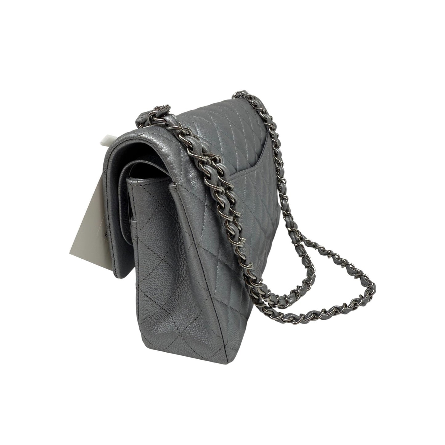 Chanel Leather Quilted Classic Double Flap CC Logo Medium Crossbody Bag Silver