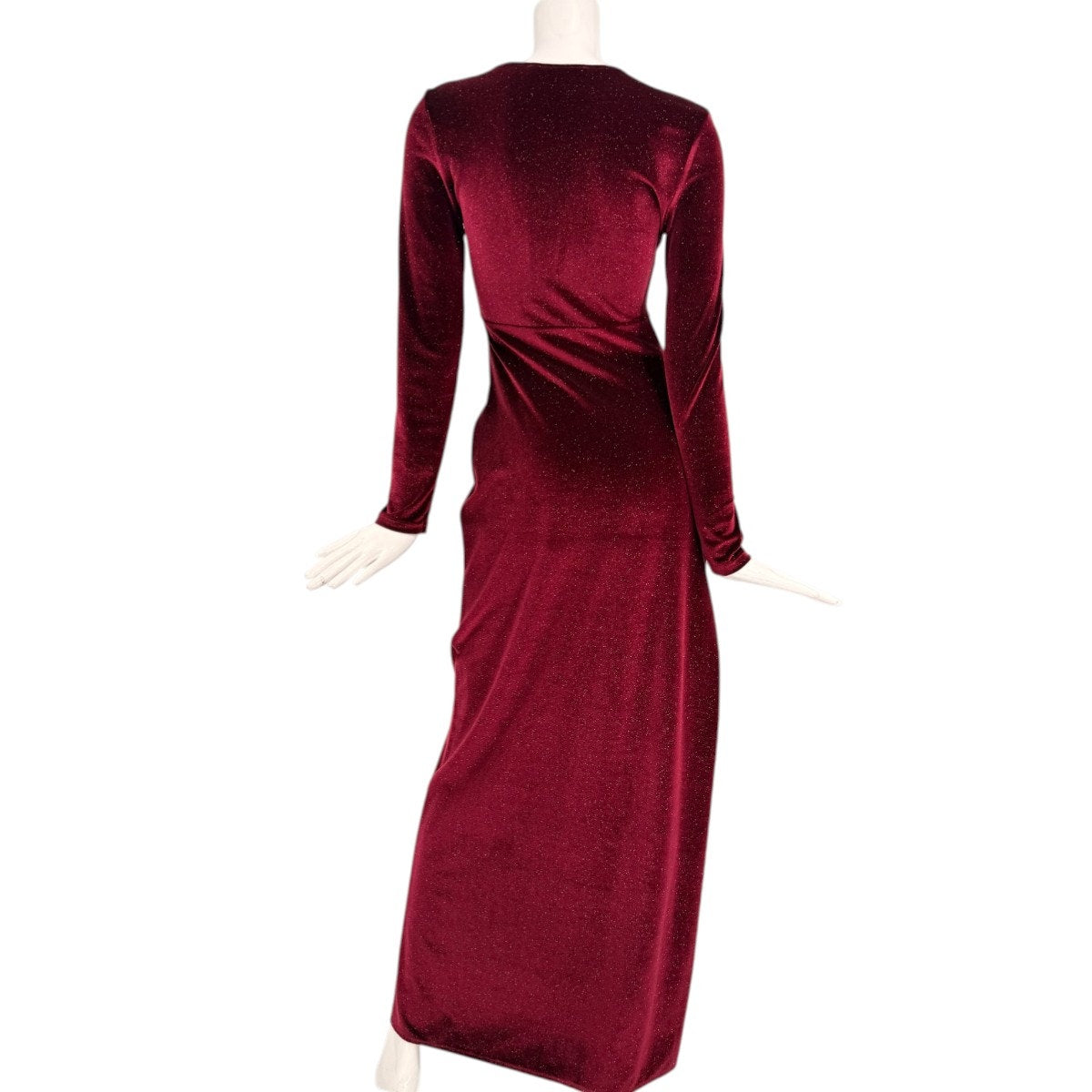 Bershka Special Edition Burgundy Velvet Long Sleeve Maxi Dress