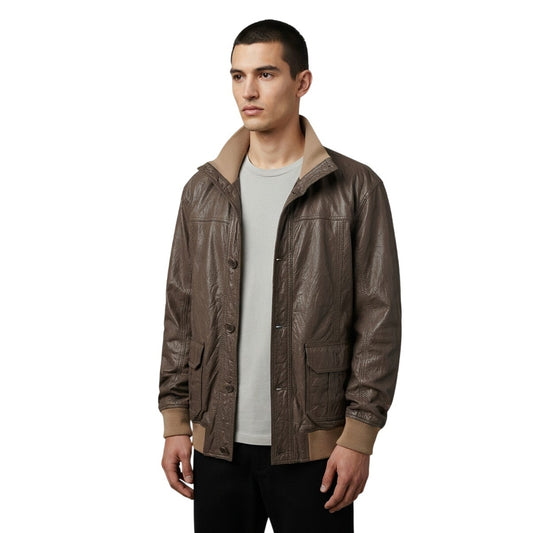 D&G Dolce & Gabbana Goatskin Leather Bomber Field Jacket Brown Men's Size 58
