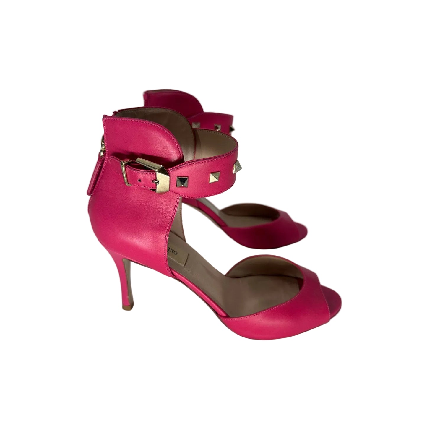 Valentino Garavani Leather Rockstud Accent Ankle Strap Heels