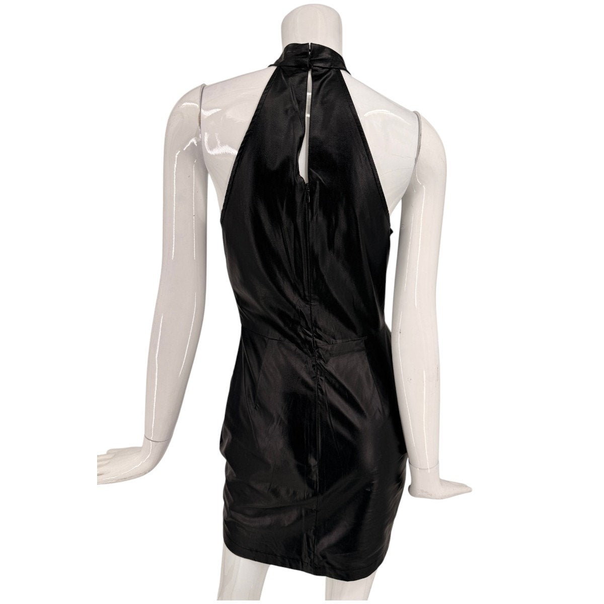 Aqua Faux Leather Halter Neck Sleeveless Mini Dress