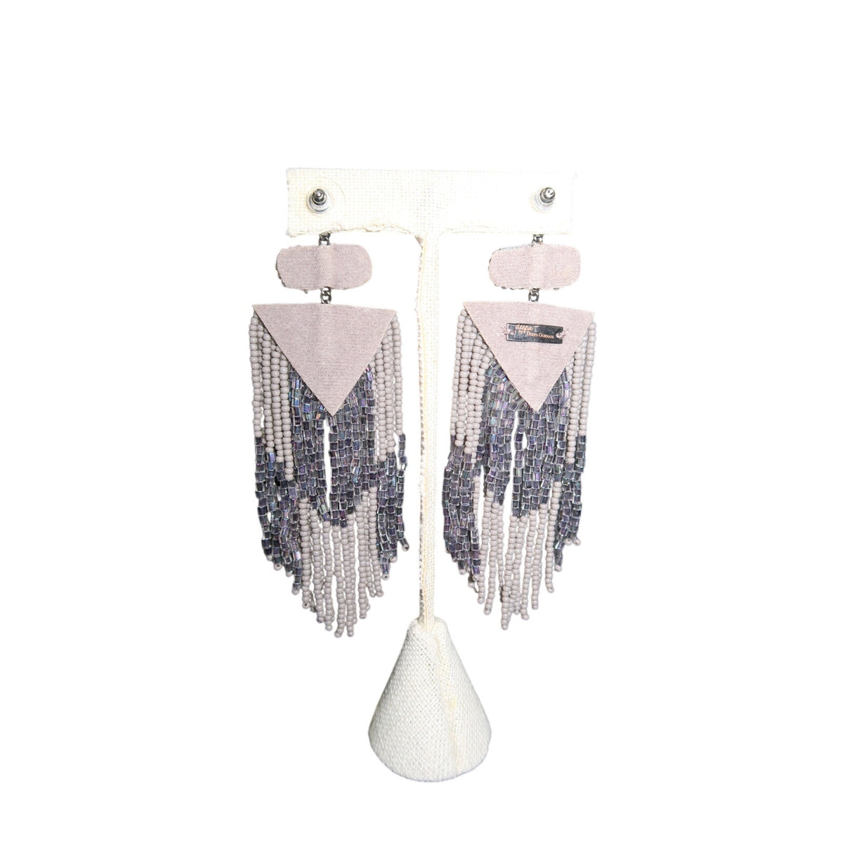 Deepa Gurnani Jody Earrings Light Gray Beaded Chandelier Fringe