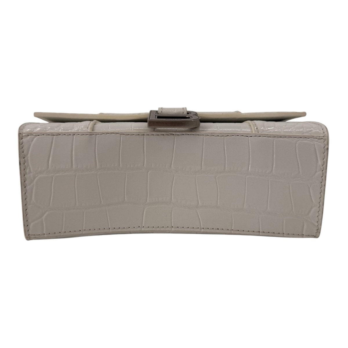 Balenciaga Hourglass Croc Embossed Leather Top Handle Bag White