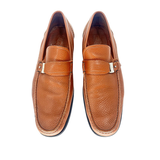 Salvatore Ferragamo Gancini Pebbled Leather Loafers Brown Men's Size 12 D