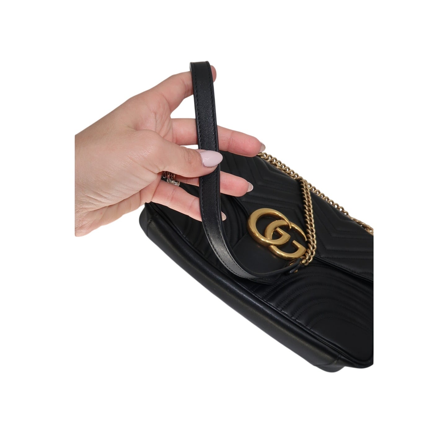 Gucci Leather Quilted GG Marmont Chevron Shoulder Bag
