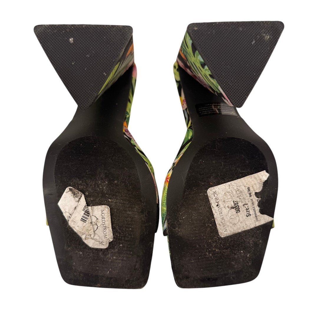Torgeis New York Paradise Tropical Print Block Heel Slide Sandals Women's Size 7