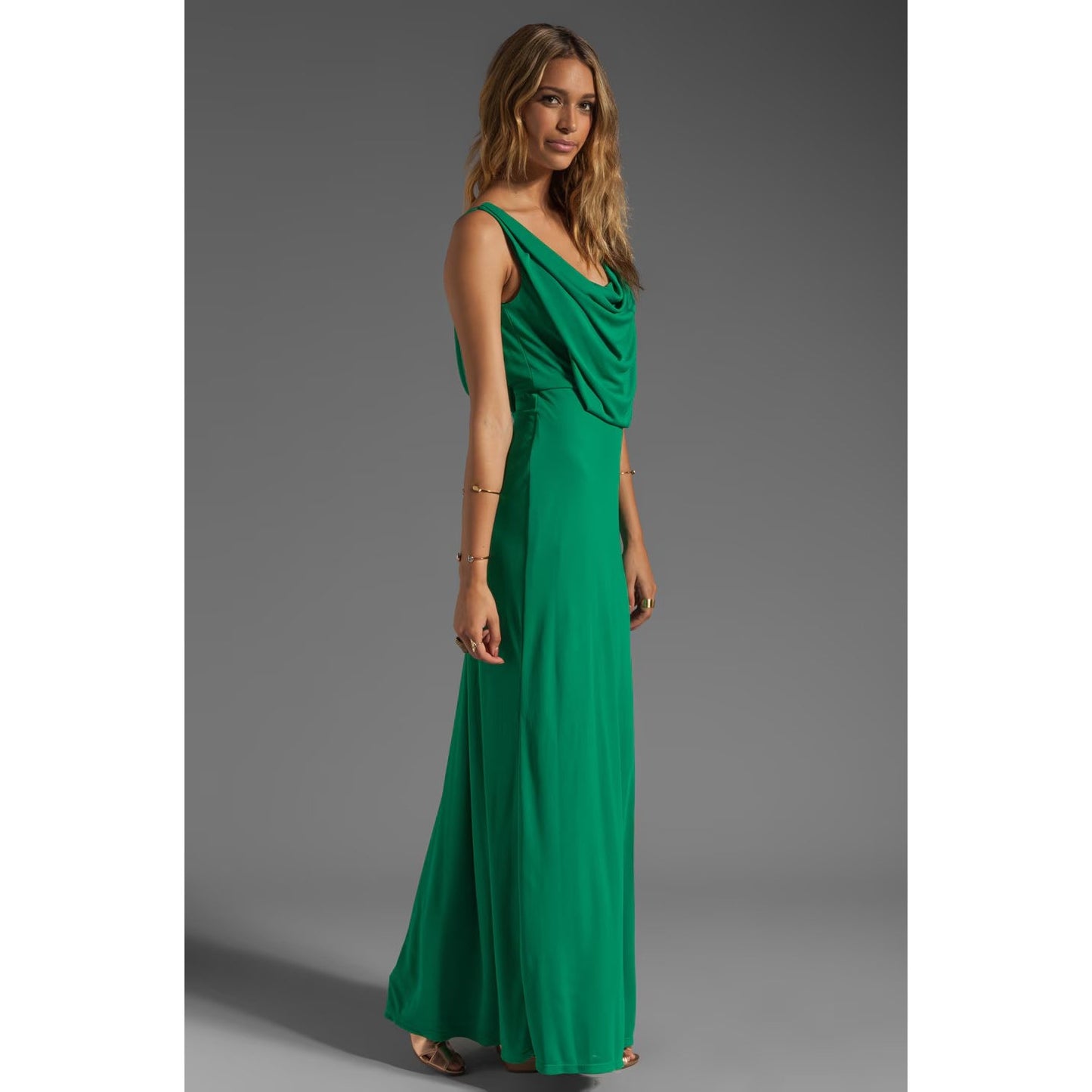 BCBG MAXAZRIA Lena Draped Scoop Back High Slit Maxi Evening Dress