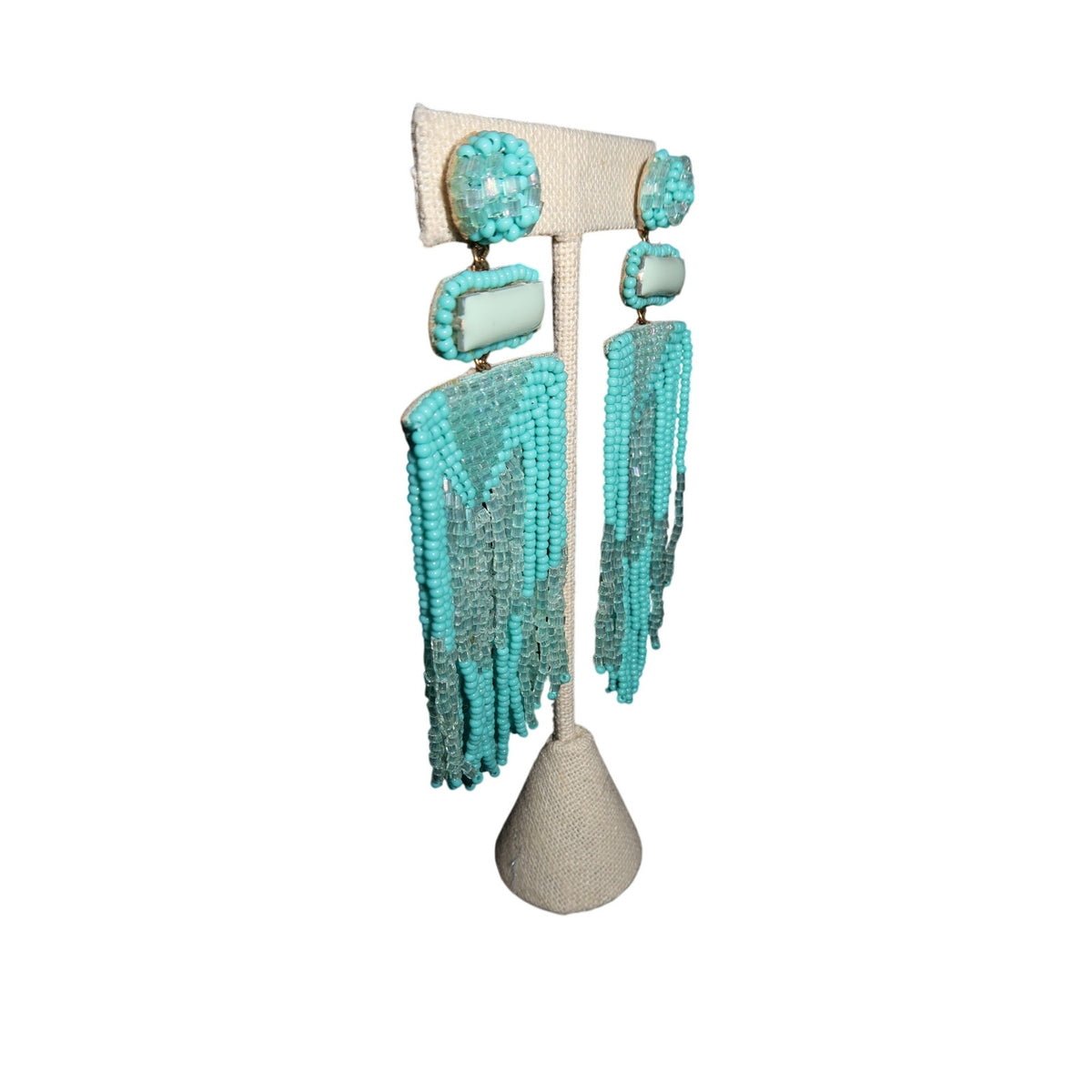 Deepa Gurnani Jody Earrings Turquoise Beaded Statement Fringe