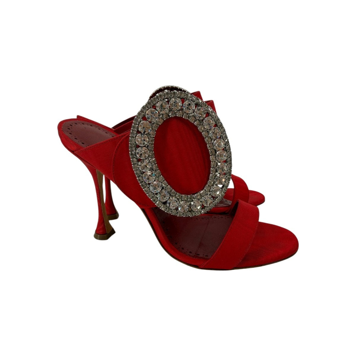 Manolo Blahnik Fibiona Moiré Crystal Buckle Mule Sandals