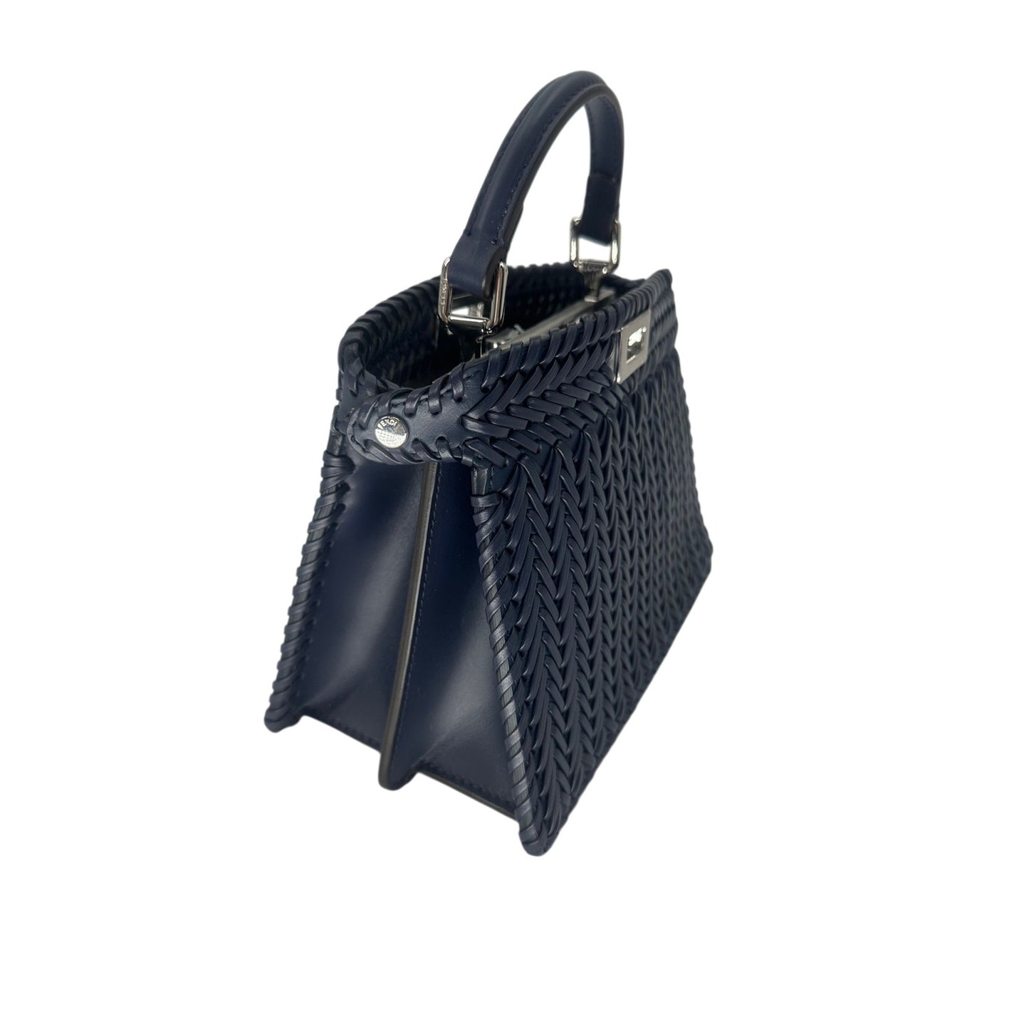 Fendi Leather Intreccio Petite Peekaboo I See U Satchel Bag