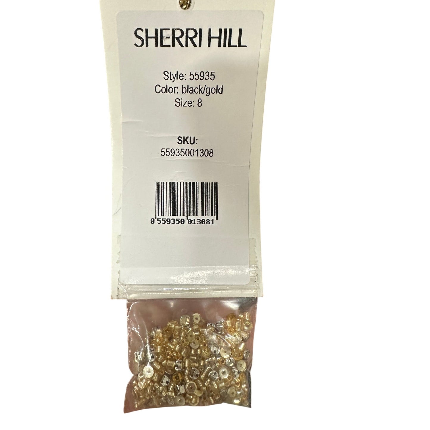 NWT Sherri Hill Black Gold Beaded Fitted Ball Gown Overskirt Formal Dress