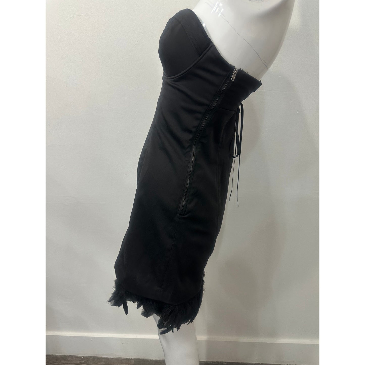 Guess By Marciano Cotton Feather Trim Strapless Corset Mini Dress