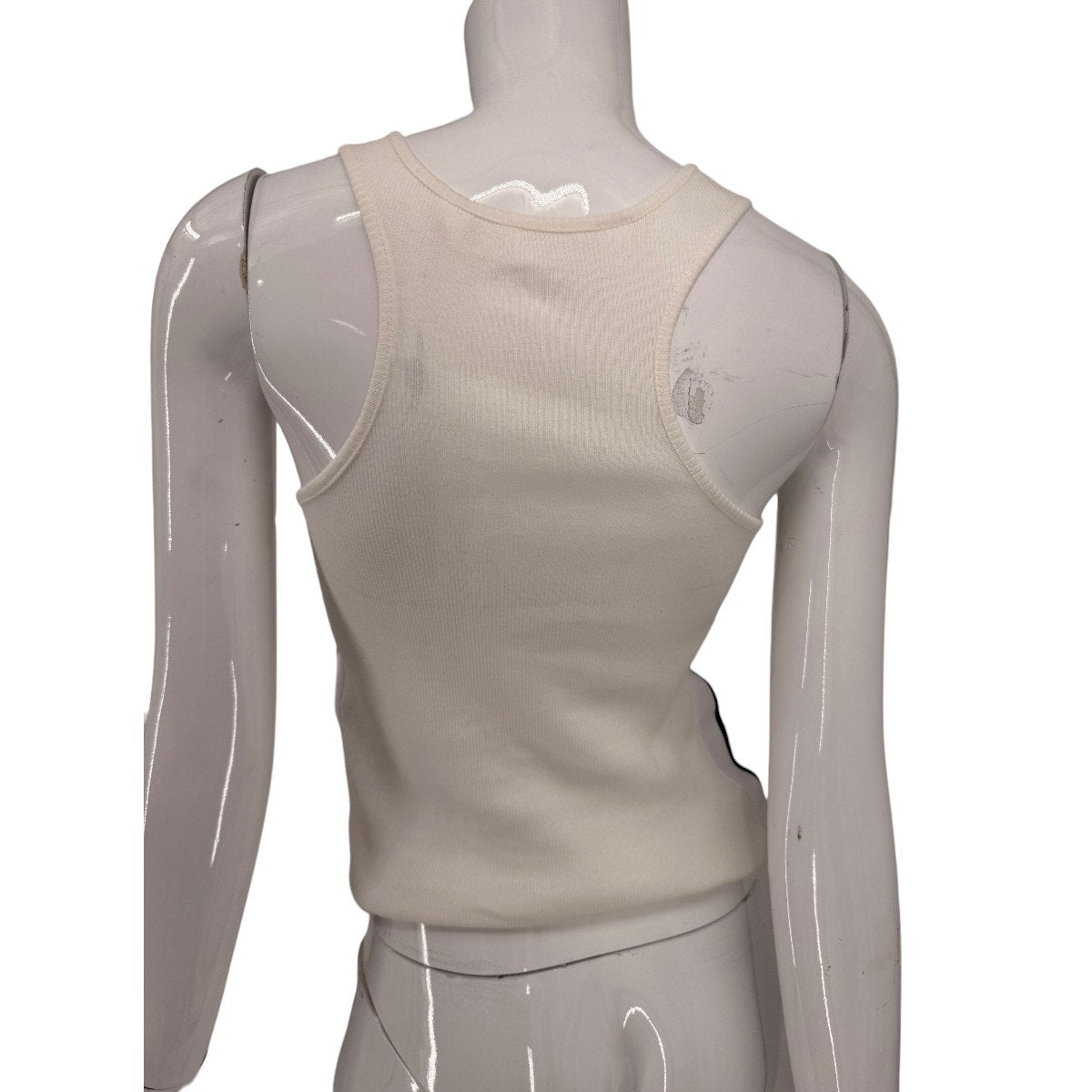 Palm Angels Cotton Ribbed Logo Scoop Neck Tank Top Cream Women's Size XXS