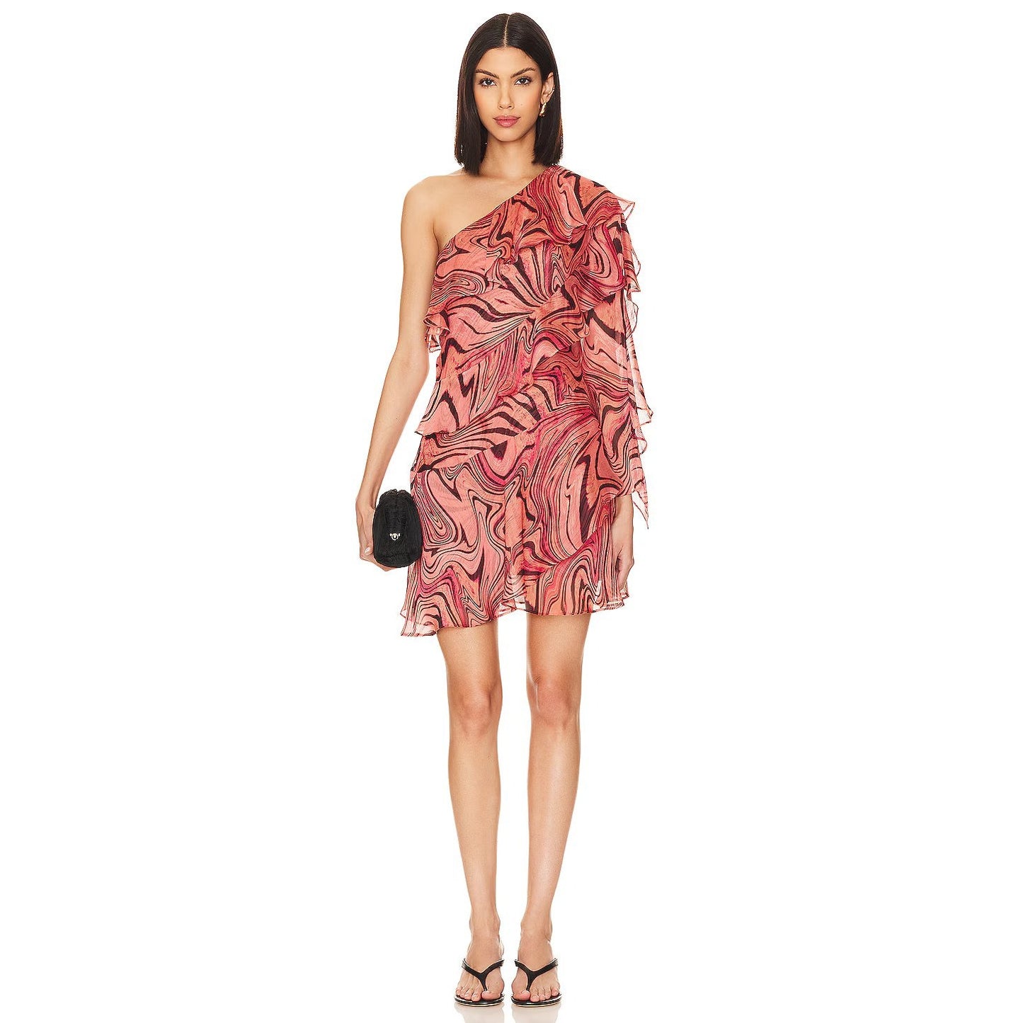 Misa Los Angeles Selena Ruffle Tiered One-Shoulder Mini Dress