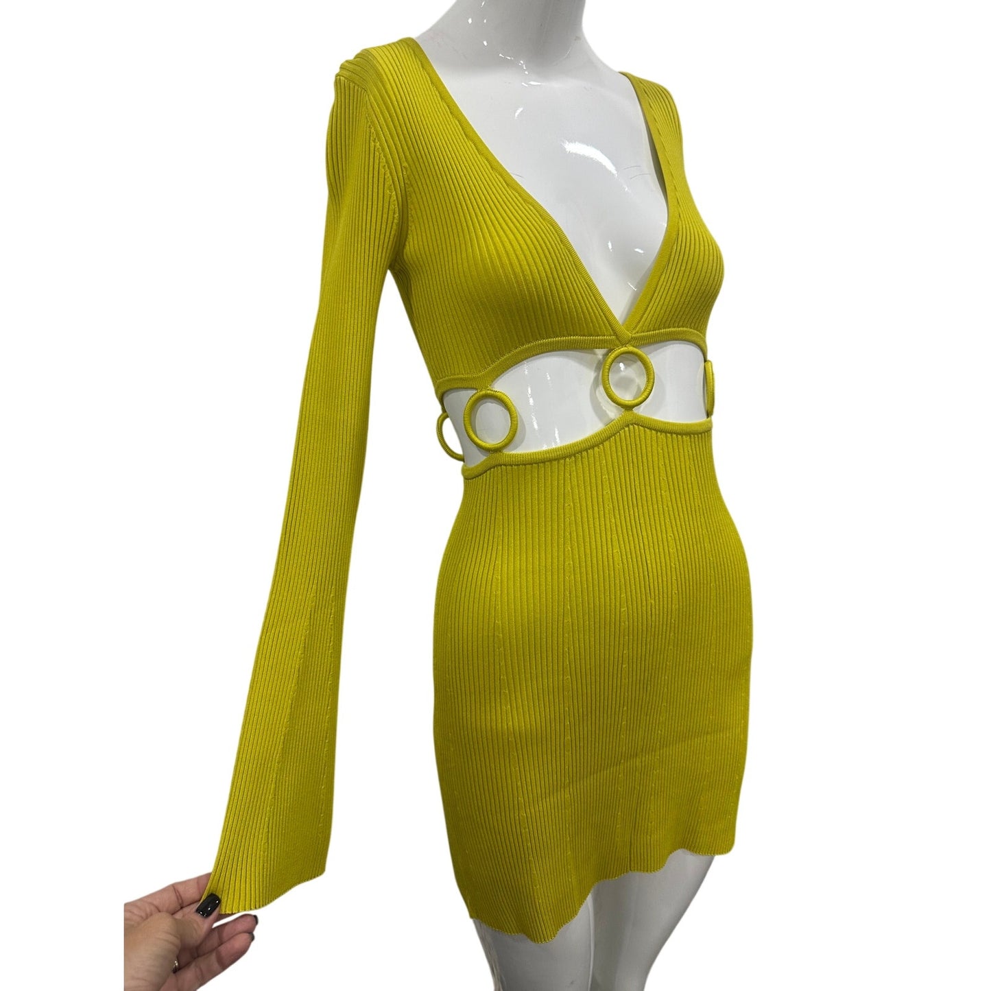 Devon Windsor Flora Cut Out Long Sleeve Ribbed Knit Mini Dress