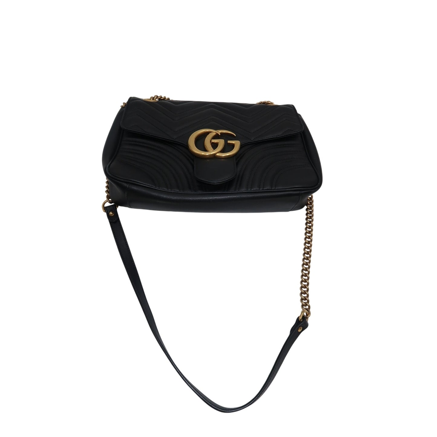 Gucci Leather Quilted GG Marmont Chevron Shoulder Bag