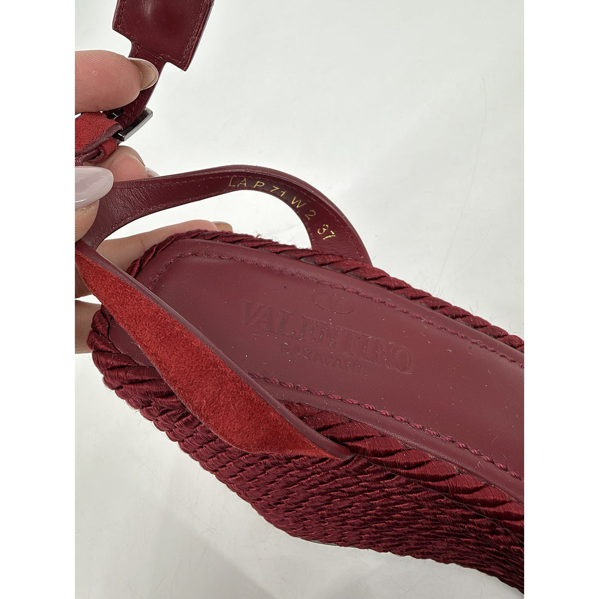 Valentino Garavani Roman Stud Torchon Wedge Sandals Rubino Red 37