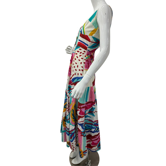PatBO Floral V-Neck Sleeveless Tiered Maxi Dress Multicolor Women's Size US 6