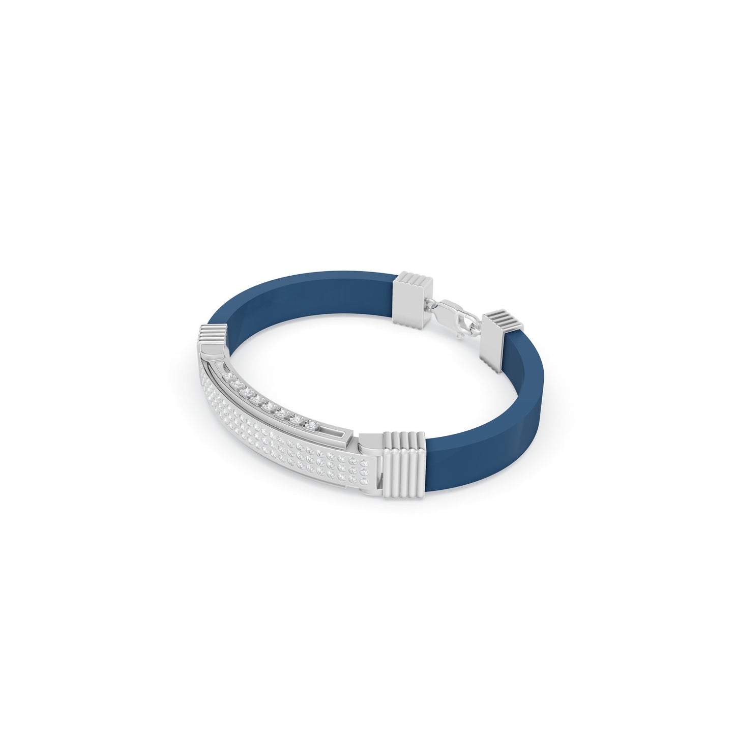 1.60 ctw Diamond Rubber Bracelet 14K White Gold Men's Bracelet