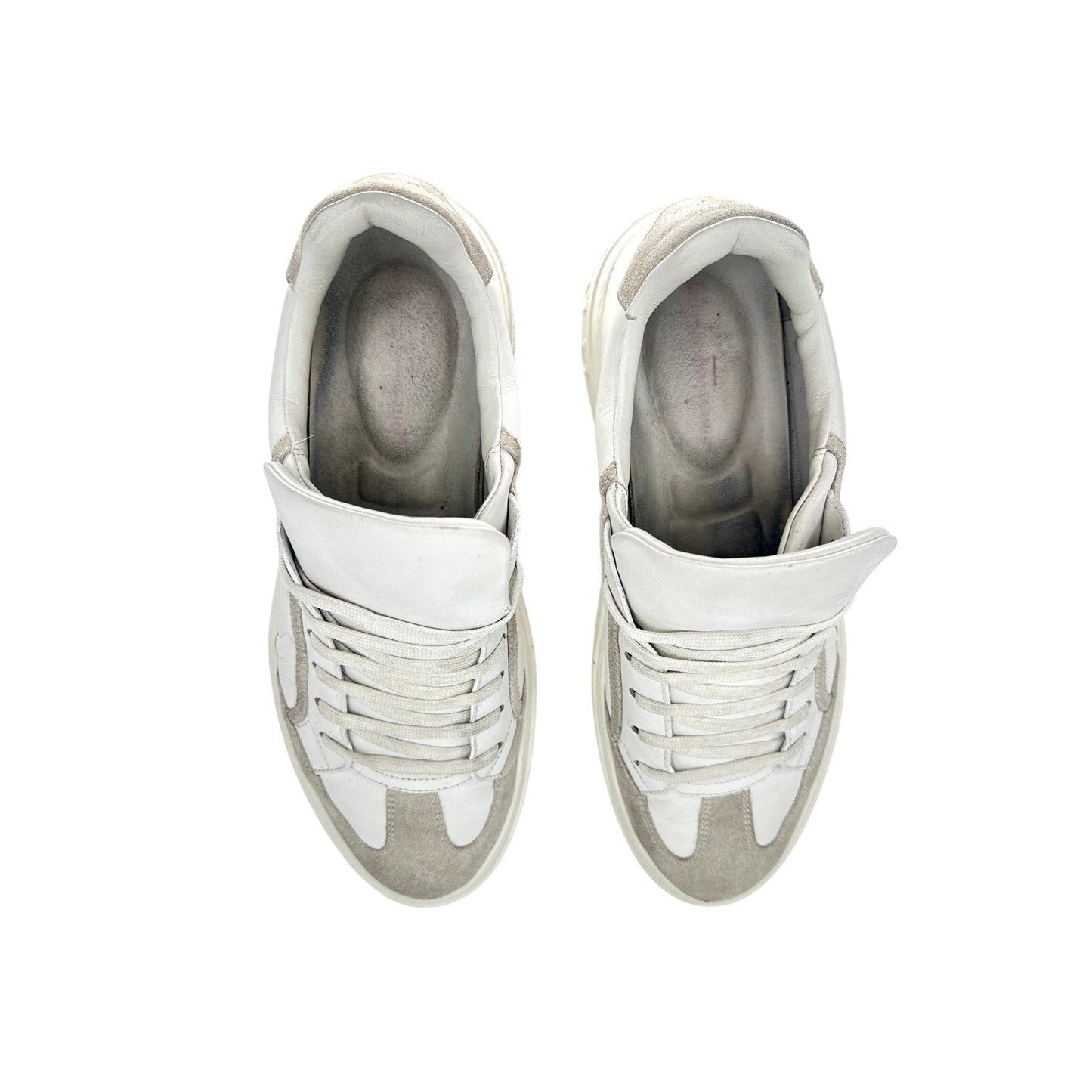 Salvatore Ferragamo Leather Gancini Embossed Lace Up Sneakers