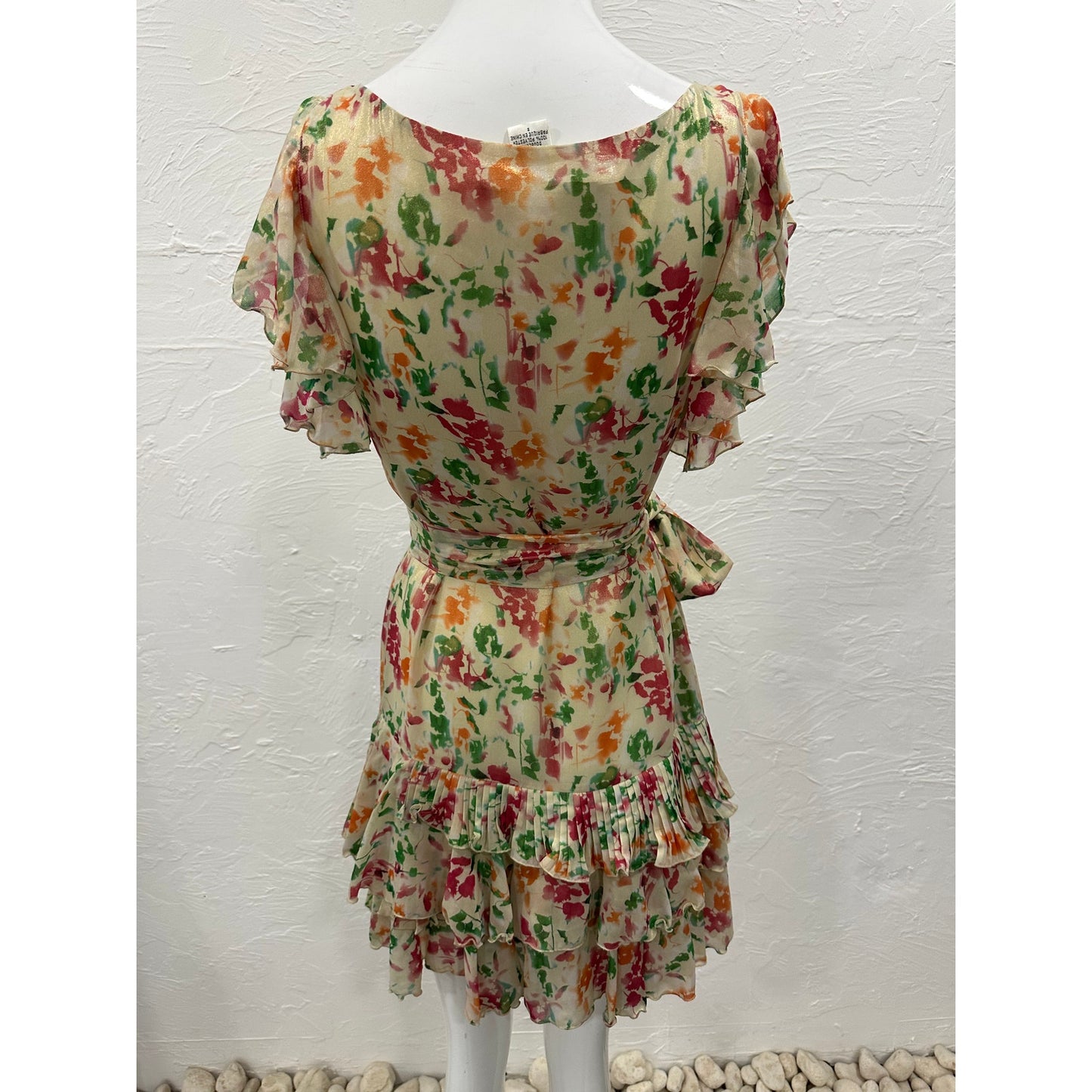 Diane Von Furstenberg Floral Print Ruffle Tiered Belted Mini Dress Multi Size 2
